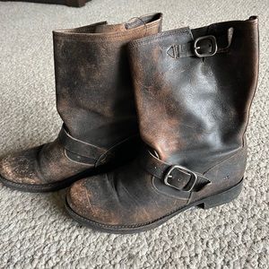 Distressed Frye moto boots